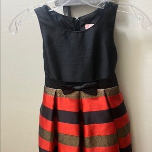 Black, Red and Glitter Gold Elegant Fit and Flare Sleeveless Pleated Dress Girl